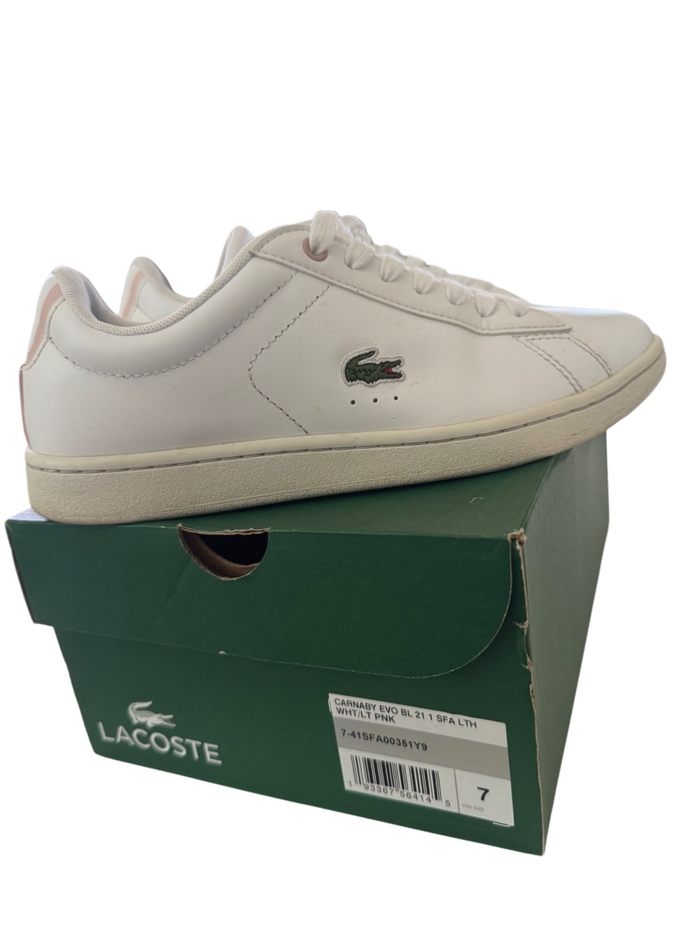Lacoste White Leather Sneakers with Pink Accent